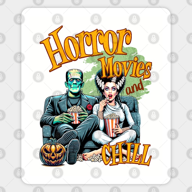 Horror Vintage Movies and Chill Frankenstein and Bride of Frankenstein Magnet by Joaddo